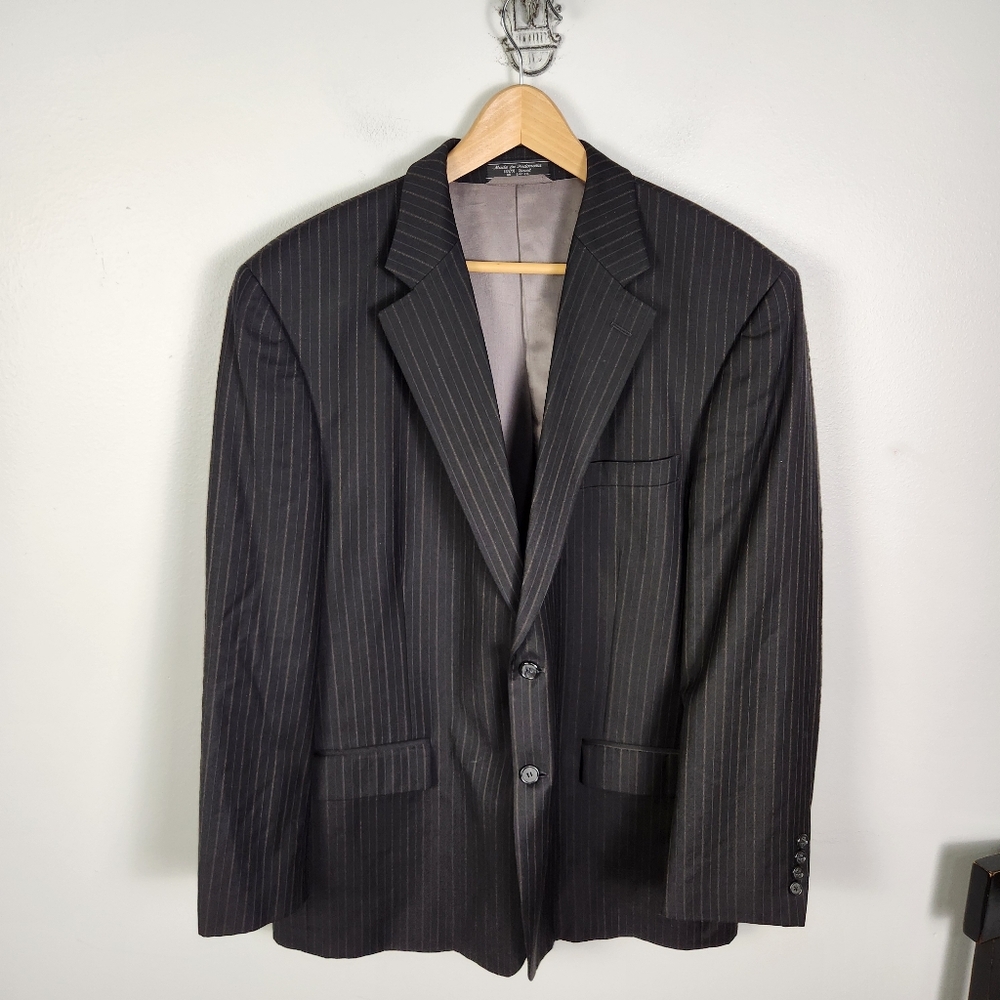 EUC Bill Blass Super‎ 120's Wool Black Pinstripe Suit Jacket (46R) #676